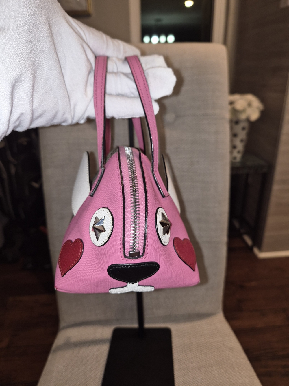 Gucci Kids GG Supreme Zoo Line Pink Leather Rabbit Face Pyramid Top Handle Bag